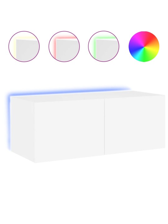 Tv galdiņš ar led lampiņām, balti, 80x35x31 cm