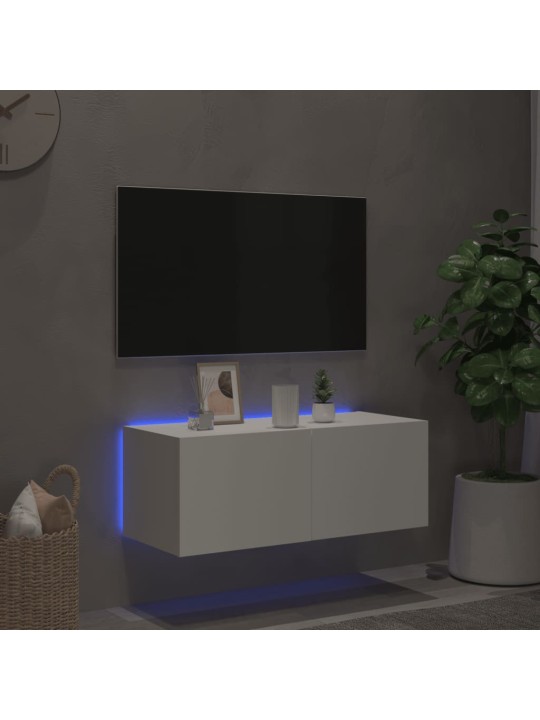 Tv galdiņš ar led lampiņām, balti, 80x35x31 cm