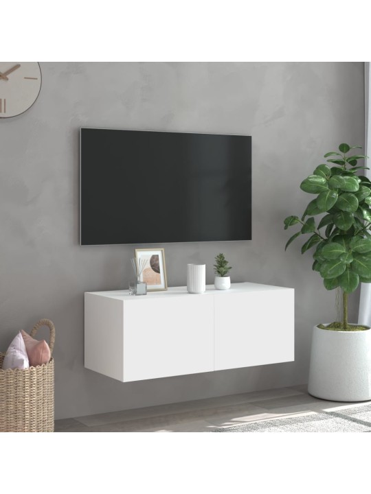 Tv galdiņš ar led lampiņām, balti, 80x35x31 cm