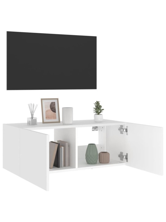 Tv galdiņš ar led lampiņām, balti, 80x35x31 cm