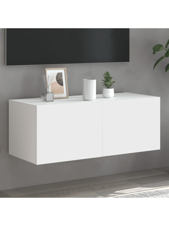 Tv galdiņš ar led lampiņām, balti, 80x35x31 cm