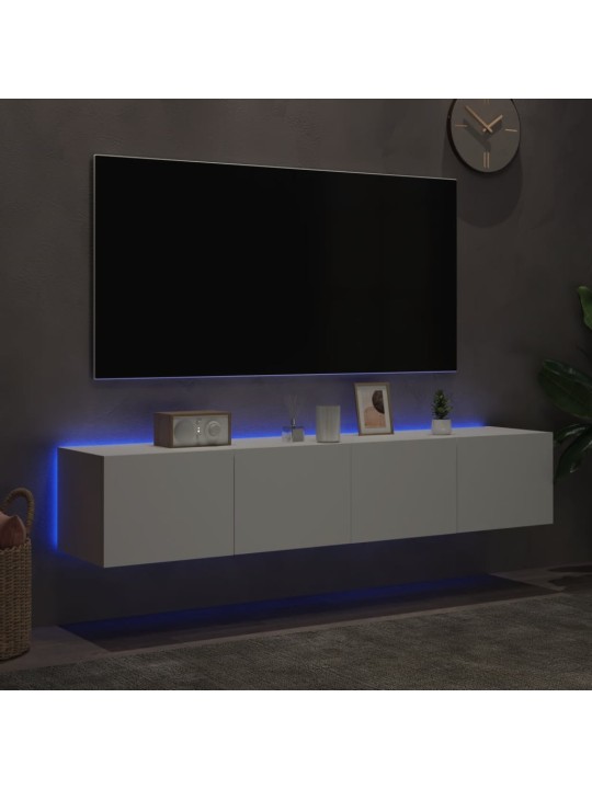 Tv galdiņi ar led lampiņām, 2 gab., balti, 80x35x31 cm