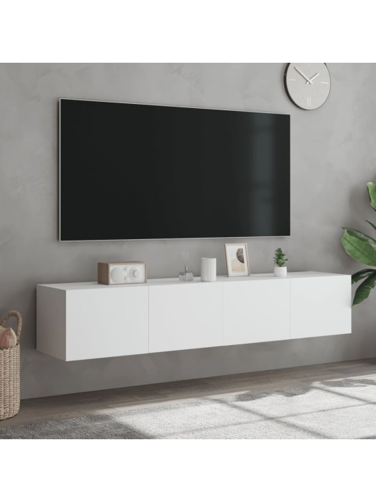 Tv galdiņi ar led lampiņām, 2 gab., balti, 80x35x31 cm