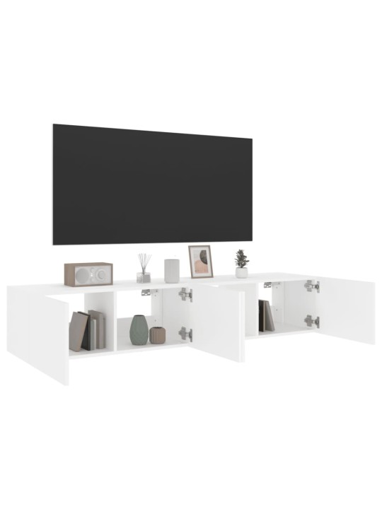 Tv galdiņi ar led lampiņām, 2 gab., balti, 80x35x31 cm
