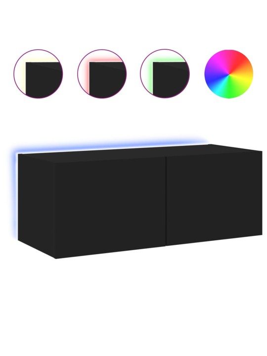 Tv galdiņš ar led lampiņām, melni, 80x35x31 cm