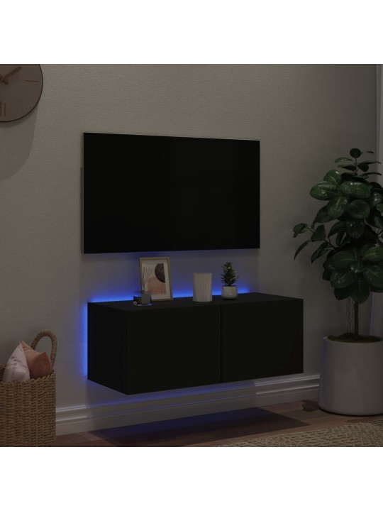 Tv galdiņš ar led lampiņām, melni, 80x35x31 cm