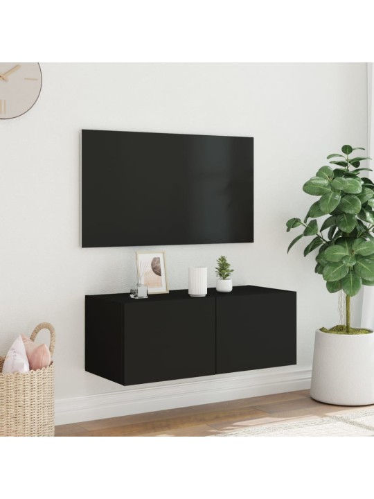 Tv galdiņš ar led lampiņām, melni, 80x35x31 cm