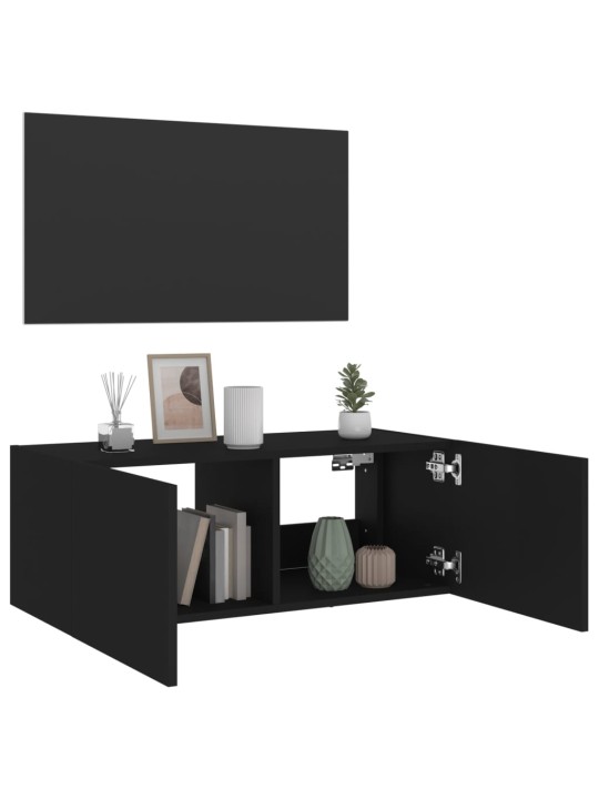 Tv galdiņš ar led lampiņām, melni, 80x35x31 cm