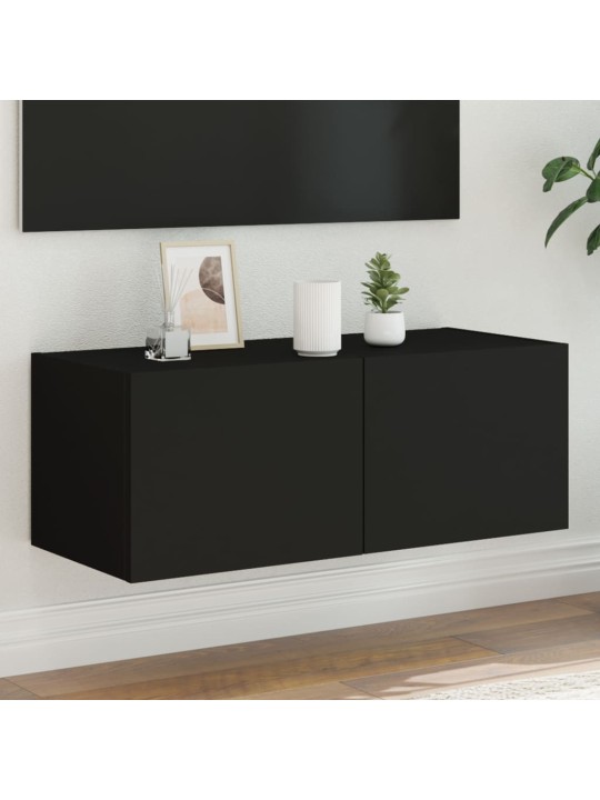 Tv galdiņš ar led lampiņām, melni, 80x35x31 cm