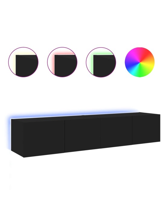 Tv plaukti ar led lampiņām, 2 gab., melni, 80x35x31 cm