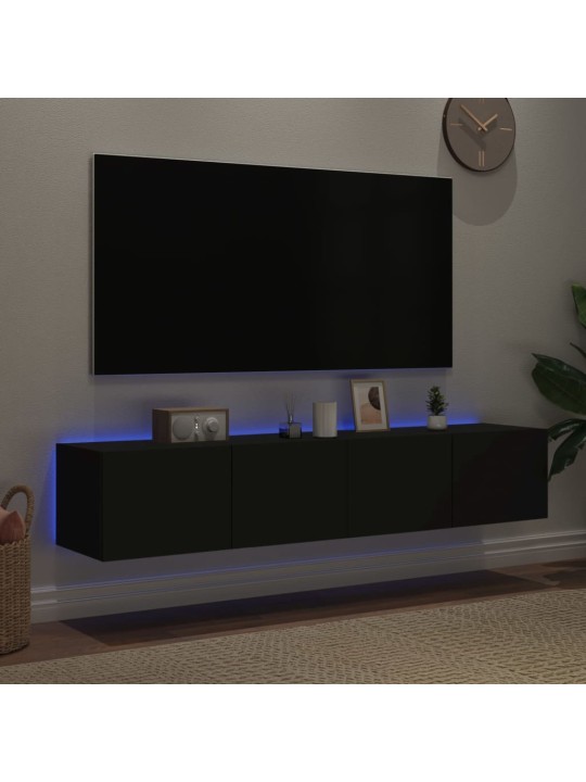Tv plaukti ar led lampiņām, 2 gab., melni, 80x35x31 cm