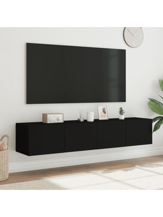 Tv plaukti ar led lampiņām, 2 gab., melni, 80x35x31 cm