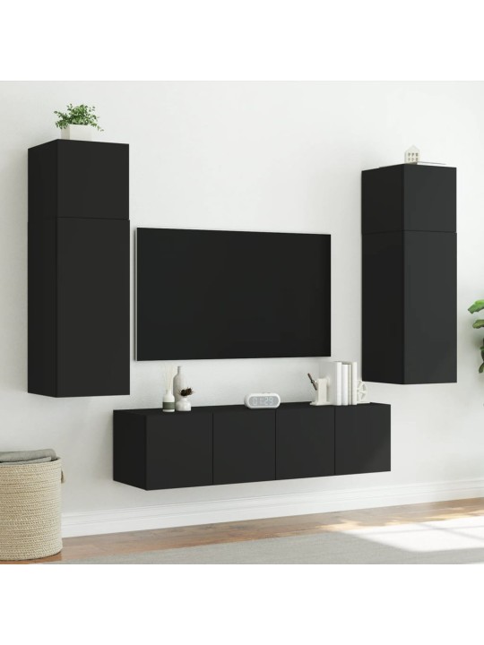 Tv plaukti ar led lampiņām, 2 gab., melni, 80x35x31 cm