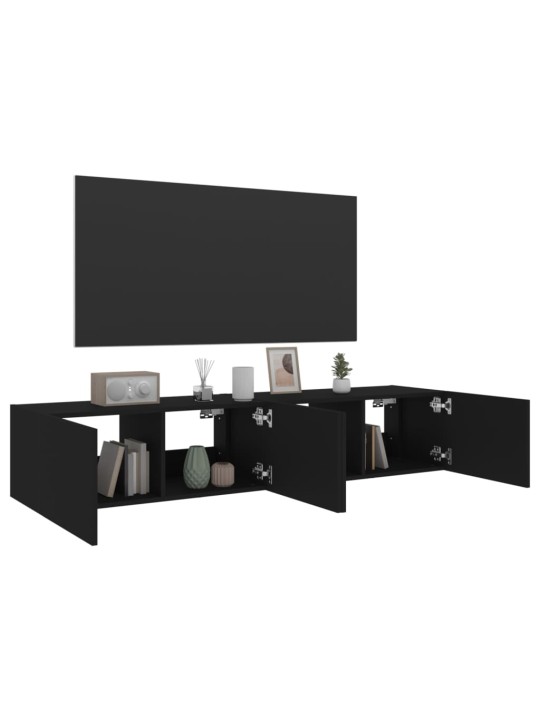 Tv plaukti ar led lampiņām, 2 gab., melni, 80x35x31 cm