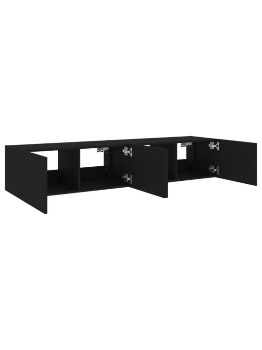 Tv plaukti ar led lampiņām, 2 gab., melni, 80x35x31 cm