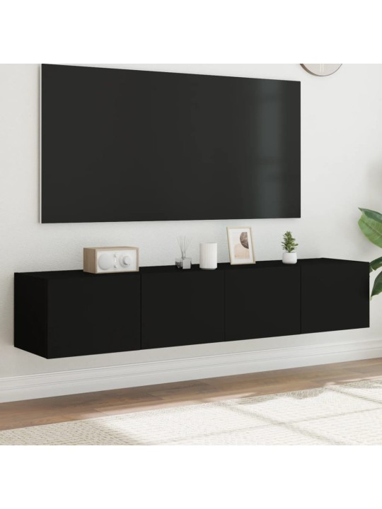 Tv plaukti ar led lampiņām, 2 gab., melni, 80x35x31 cm