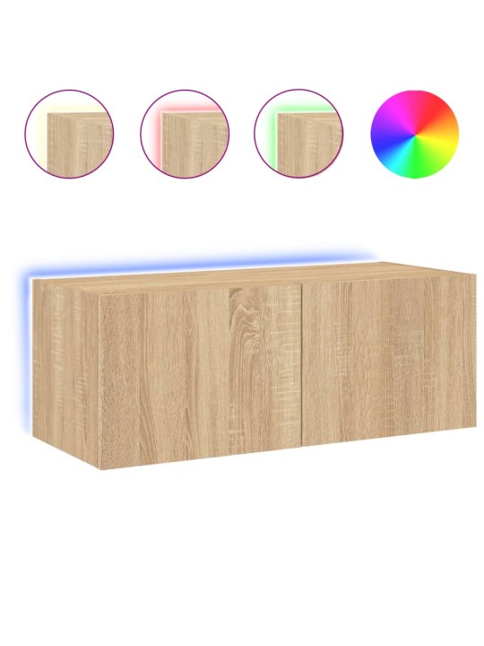 Tv plaukti ar led lampiņām, 80x35x31 cm, koka krāsā