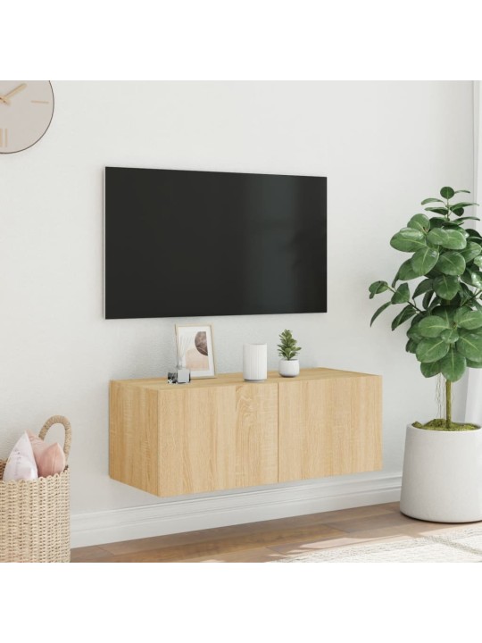 Tv plaukti ar led lampiņām, 80x35x31 cm, koka krāsā