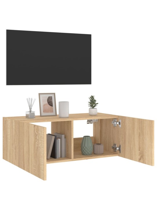 Tv plaukti ar led lampiņām, 80x35x31 cm, koka krāsā