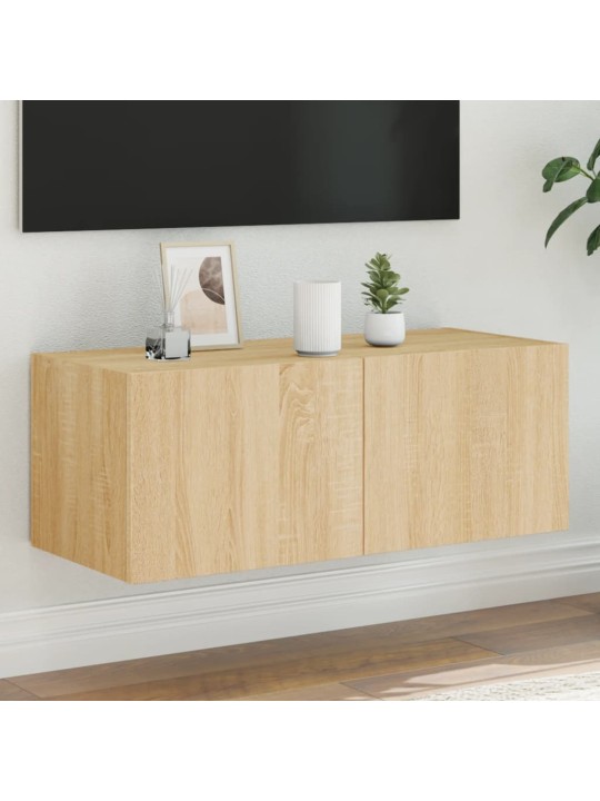 Tv plaukti ar led lampiņām, 80x35x31 cm, koka krāsā
