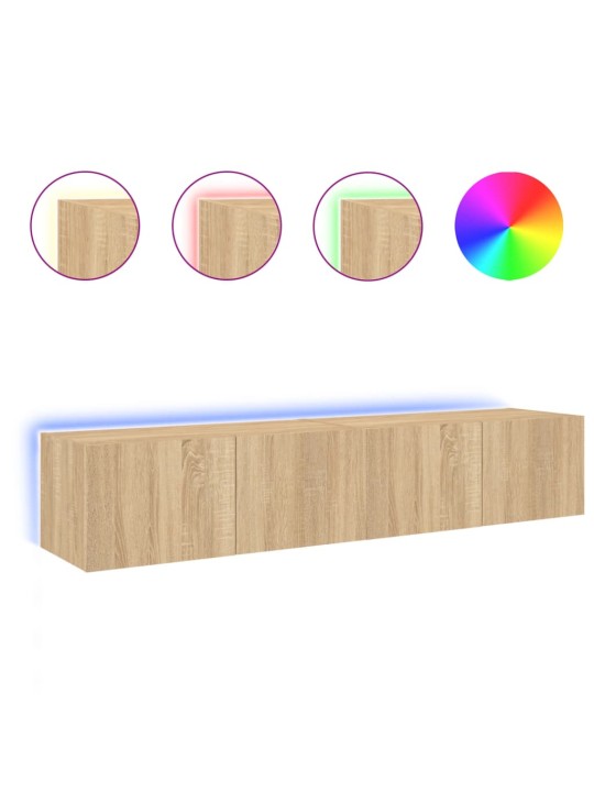 Tv plaukti ar led lampiņām, 2 gab., 80x35x31 cm, koka krāsa