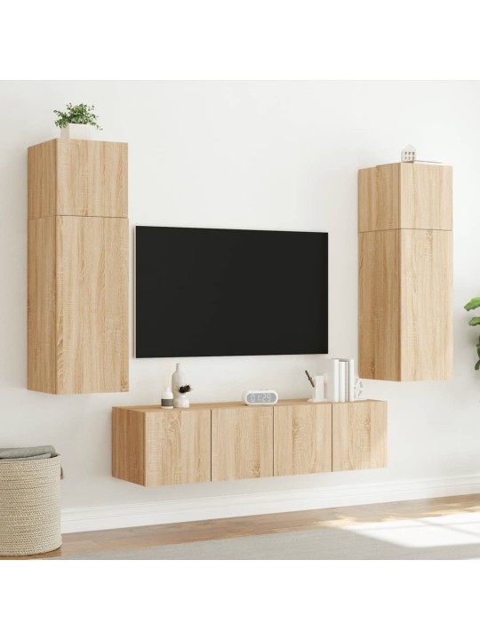 Tv plaukti ar led lampiņām, 2 gab., 80x35x31 cm, koka krāsa