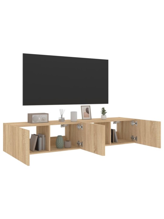 Tv plaukti ar led lampiņām, 2 gab., 80x35x31 cm, koka krāsa