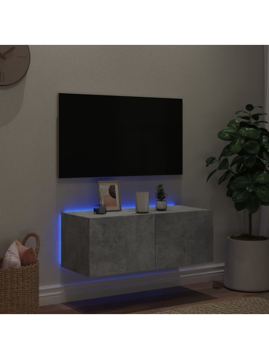Tv galdiņi ar led lampiņām, betona pelēki, 80x35x31 cm