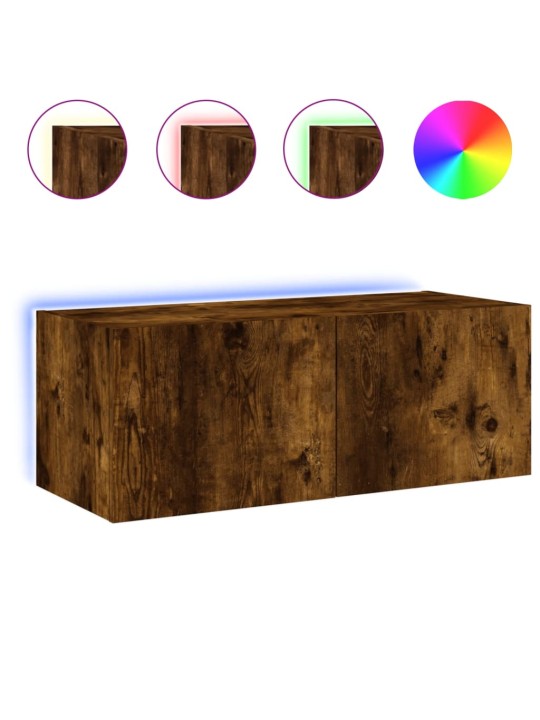 Tv plaukti ar led lampiņām, 80x35x31 cm, ozolkoka krāsā