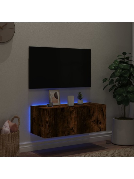 Tv plaukti ar led lampiņām, 80x35x31 cm, ozolkoka krāsā