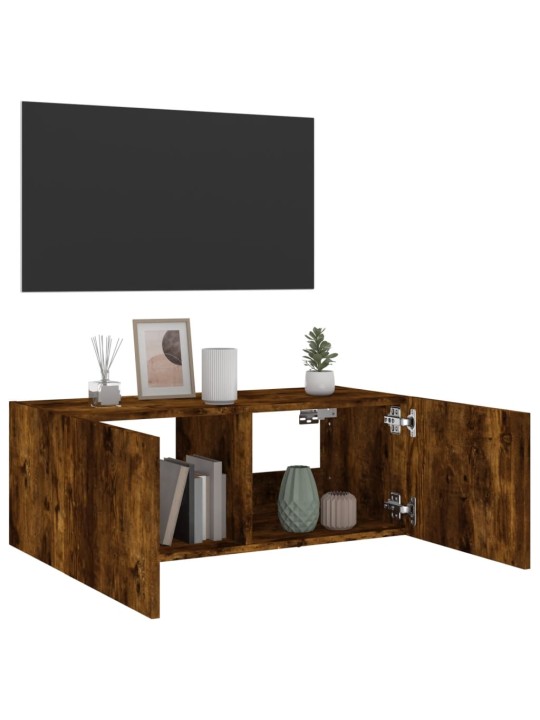 Tv plaukti ar led lampiņām, 80x35x31 cm, ozolkoka krāsā