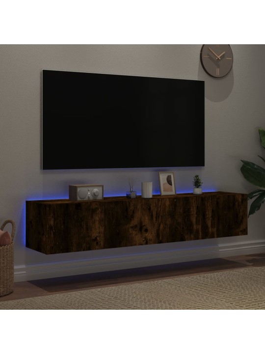 Tv plaukti ar led lampiņām, 2 gab., 80x35x31 cm, ozolkoka krāsa