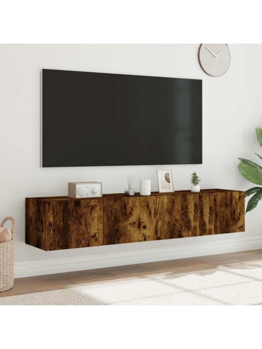 Tv plaukti ar led lampiņām, 2 gab., 80x35x31 cm, ozolkoka krāsa