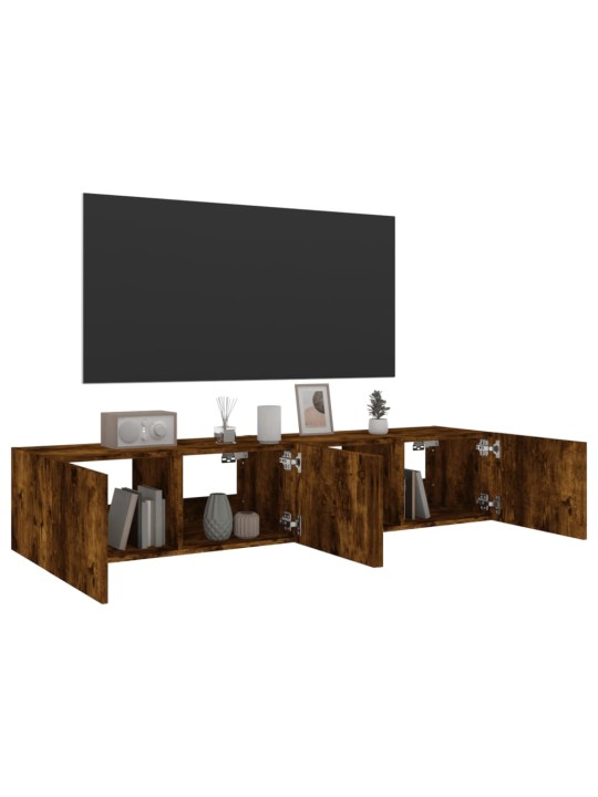Tv plaukti ar led lampiņām, 2 gab., 80x35x31 cm, ozolkoka krāsa