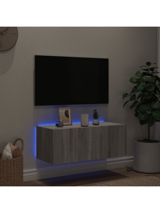 Tv skapītis ar led lampiņām, pelēka ozola krāsa, 80x35x31 cm