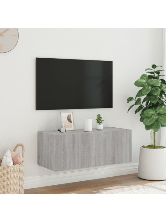 Tv skapītis ar led lampiņām, pelēka ozola krāsa, 80x35x31 cm