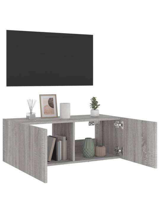 Tv skapītis ar led lampiņām, pelēka ozola krāsa, 80x35x31 cm
