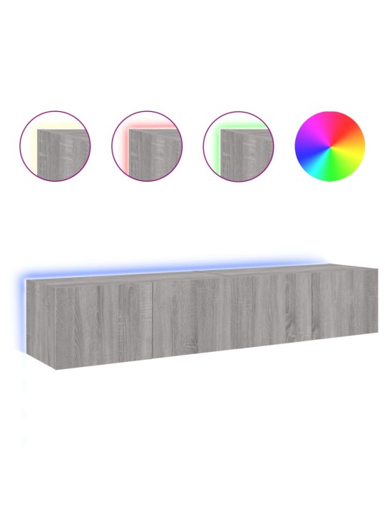 Tv plaukti ar led lampiņām, 2 gab., 80x35x31 cm, pelēka ozola