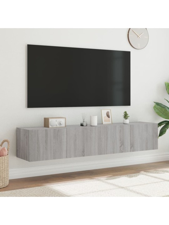 Tv plaukti ar led lampiņām, 2 gab., 80x35x31 cm, pelēka ozola