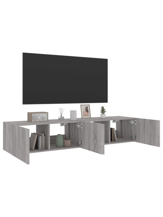 Tv plaukti ar led lampiņām, 2 gab., 80x35x31 cm, pelēka ozola