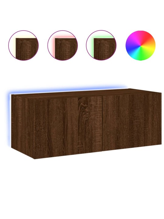 Tv plaukti ar led lampiņām, 80x35x31 cm, brūna ozola