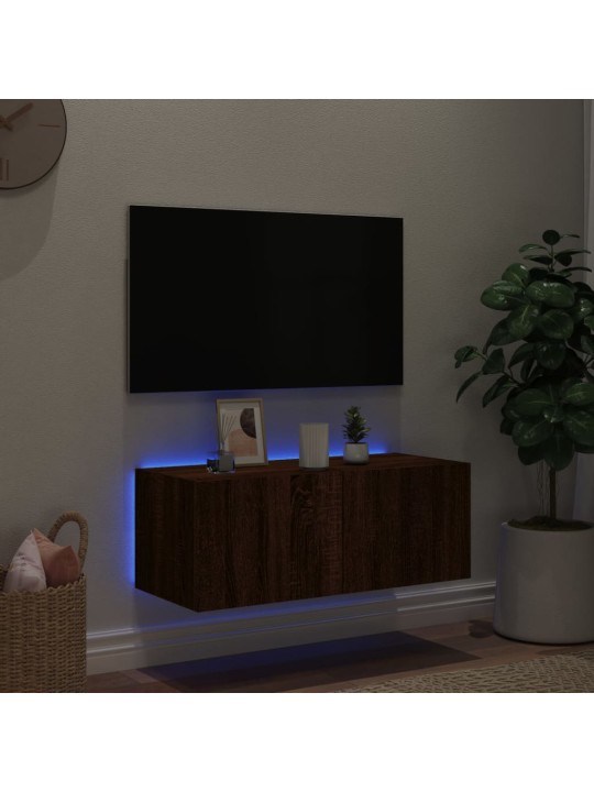 Tv plaukti ar led lampiņām, 80x35x31 cm, brūna ozola