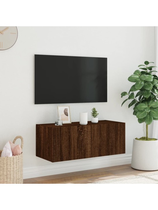Tv plaukti ar led lampiņām, 80x35x31 cm, brūna ozola