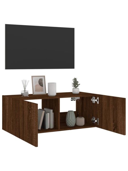 Tv plaukti ar led lampiņām, 80x35x31 cm, brūna ozola
