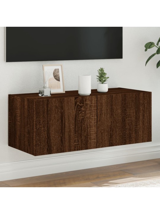 Tv plaukti ar led lampiņām, 80x35x31 cm, brūna ozola