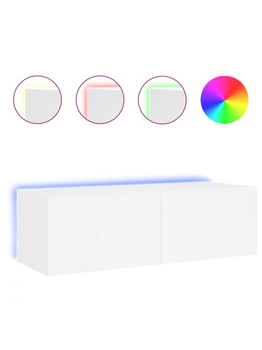 Tv galdiņš ar led lampiņām, balti, 100x35x31 cm