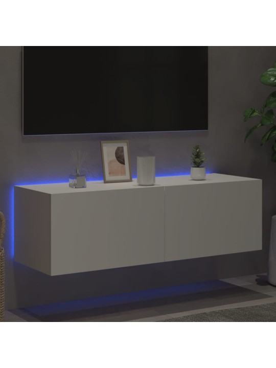 Tv galdiņš ar led lampiņām, balti, 100x35x31 cm