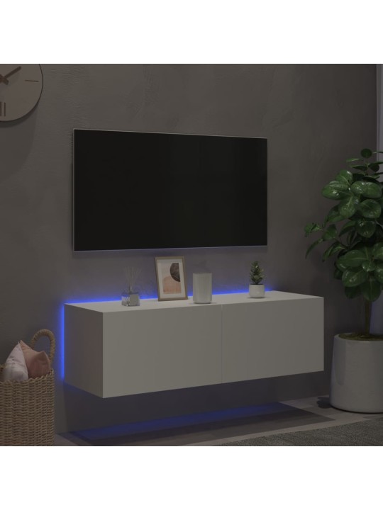 Tv galdiņš ar led lampiņām, balti, 100x35x31 cm