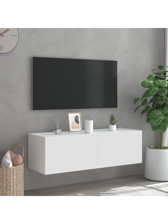 Tv galdiņš ar led lampiņām, balti, 100x35x31 cm