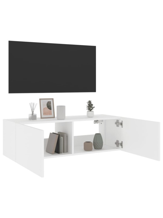 Tv galdiņš ar led lampiņām, balti, 100x35x31 cm